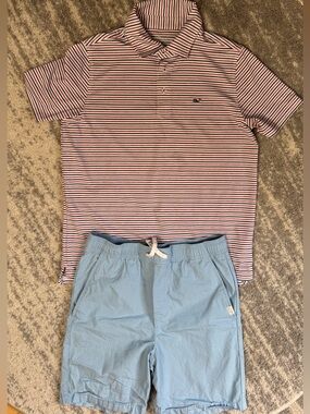 Vineyard Vines On-The-Go Sankaty Polo & Pull On Chino Shorts Boys L EUC